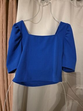 SHEIN Royal Blue Square-Neck Puff Sleeve Crop Top